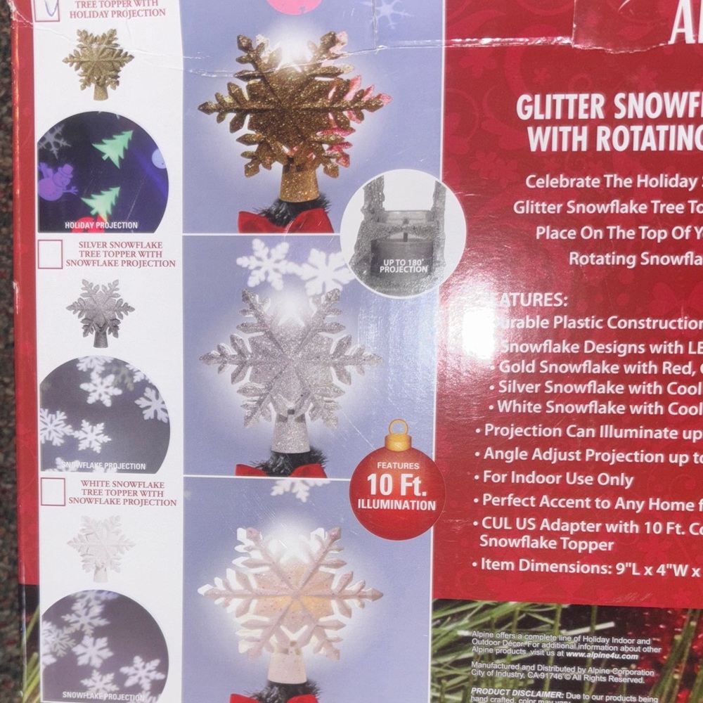 Alpine LED Snowflake Tree Topper with Glitter Projector - Picture 3 of 9